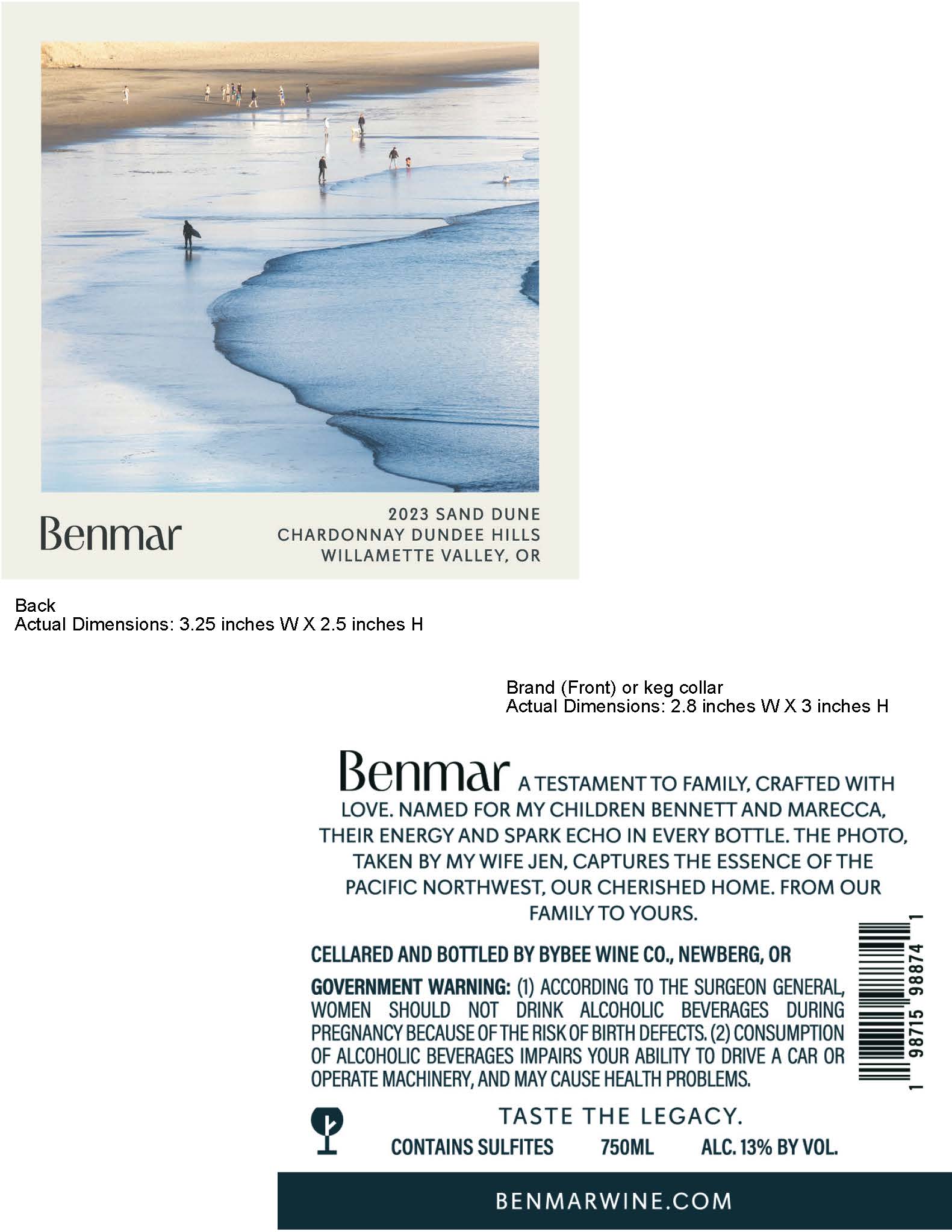 TABC label artwork for Benmar San Dune Chardonnay