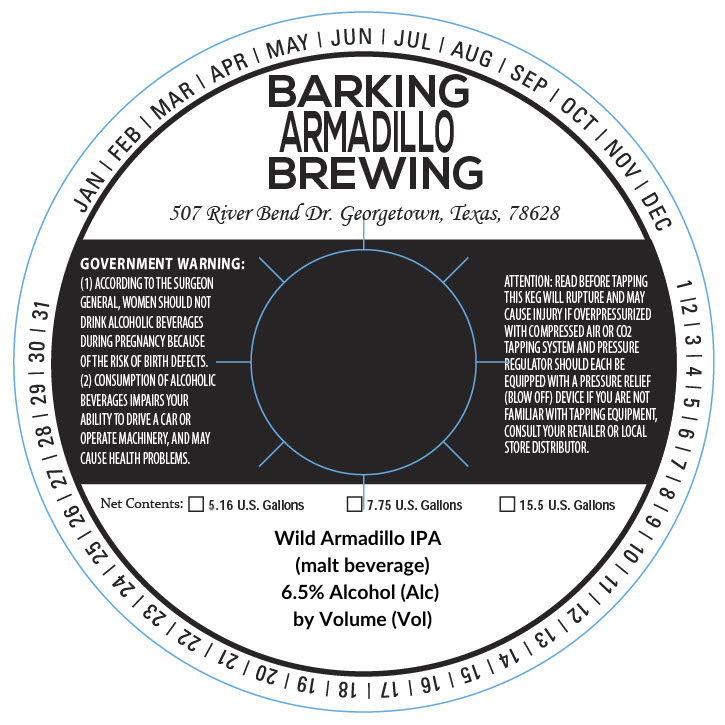 TABC label artwork for Wild Armadillo IPA