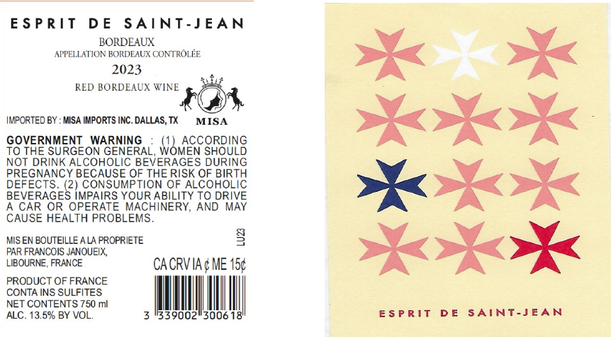 TABC label artwork for ESPRIT DE SAINT-JEAN BORDEAUX