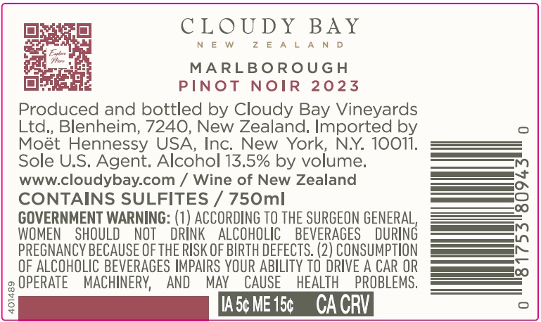 TABC label artwork for Cloudy Bay Pinot Noir 2023 - 1110168
