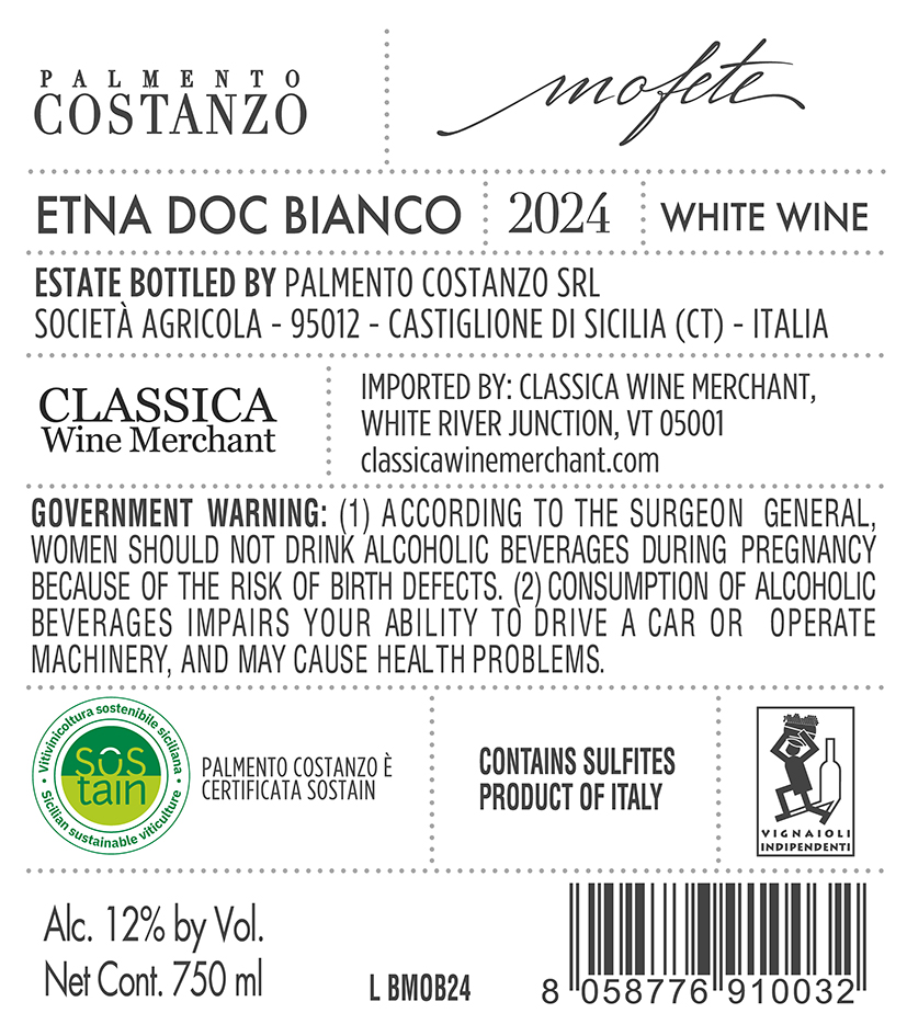 TABC label artwork for Palmento Costanzo Etna Doc Mofete Bianco
