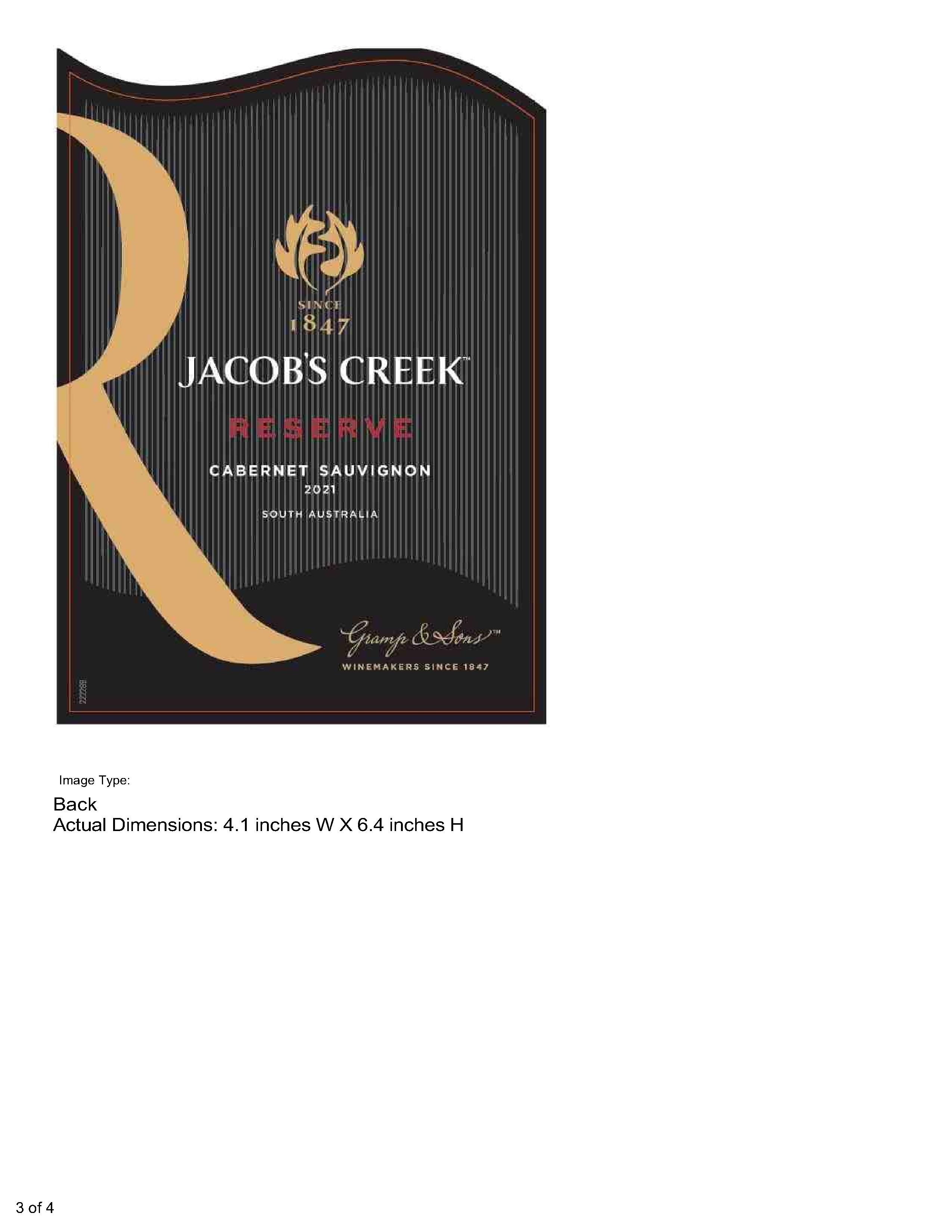 TABC label artwork for Jacob's Creek Reserve Cabernet Sauvignon South Australia