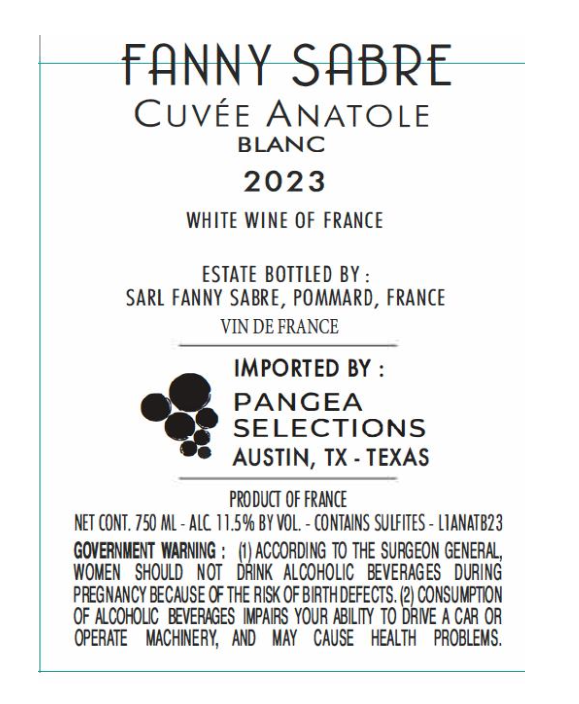 TABC label artwork for FANNY SABRE ANATOLE BLANC