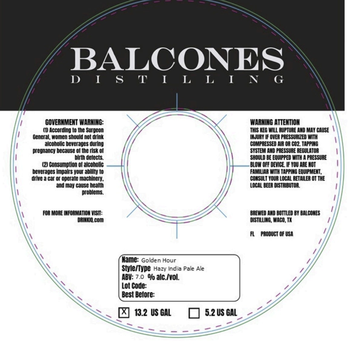 TABC label artwork for Balcones Golden Hour Hazy India Pale Ale