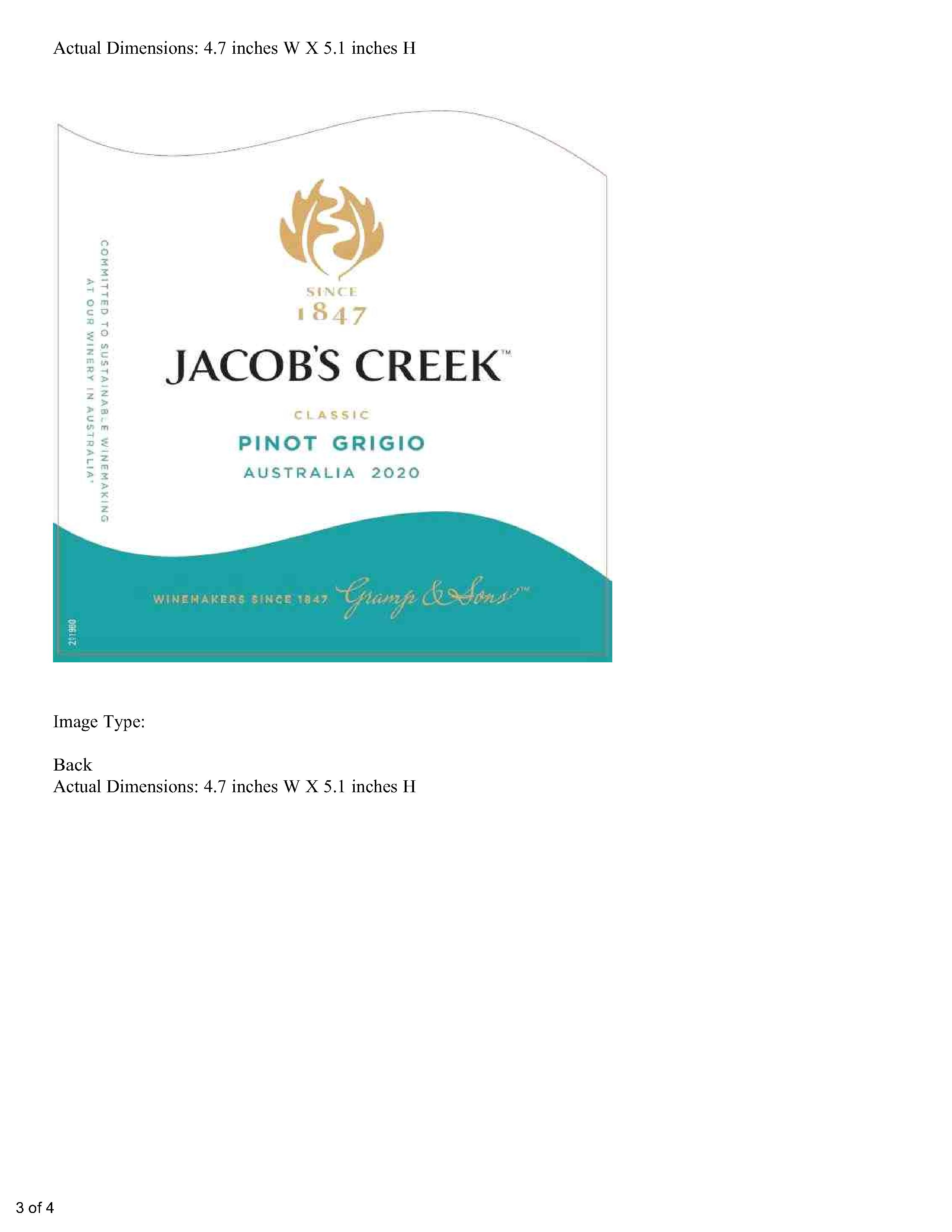 TABC label artwork for Jacob's Creek Classic Pinot Grigio Australia