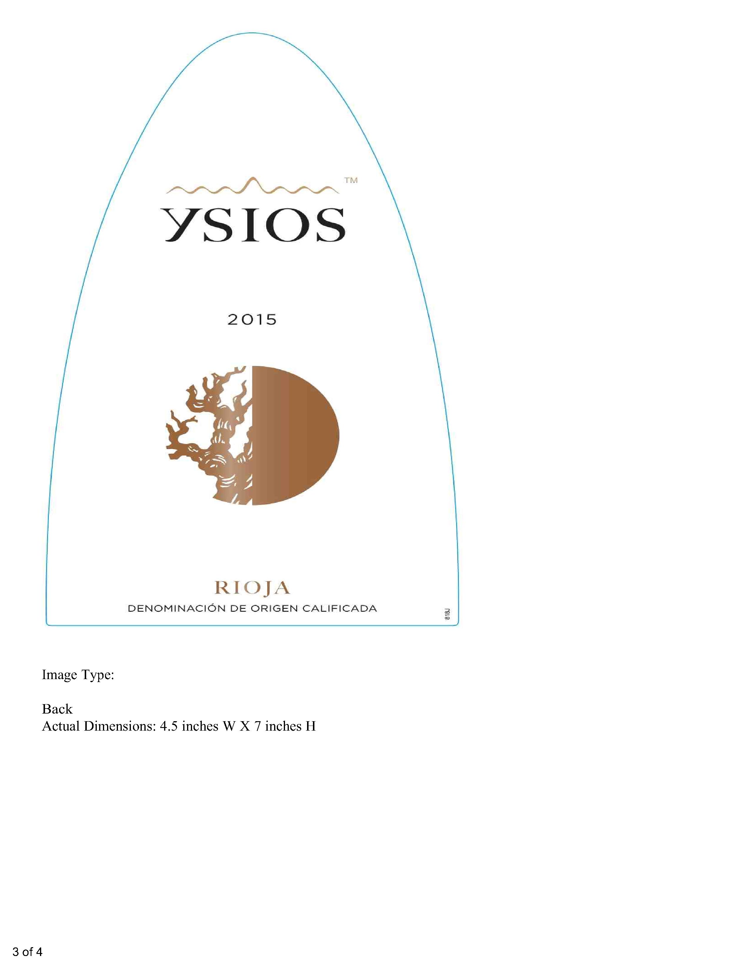 TABC label artwork for Ysios Tempranillo Rioja