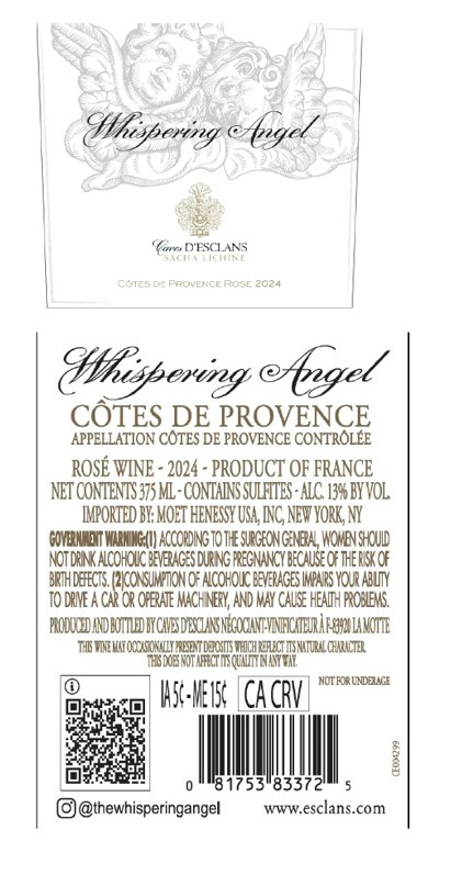 TABC label artwork for Whispering Angel Rose 375ml 2024