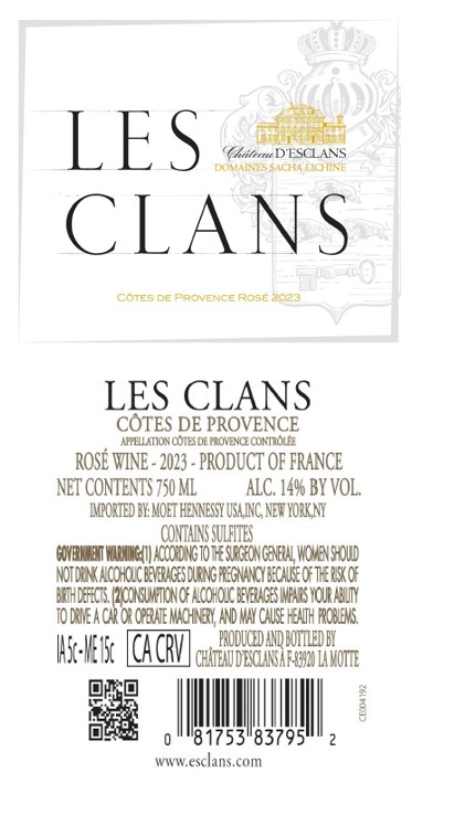TABC label artwork for Les Clans Rose 2023 750ml
