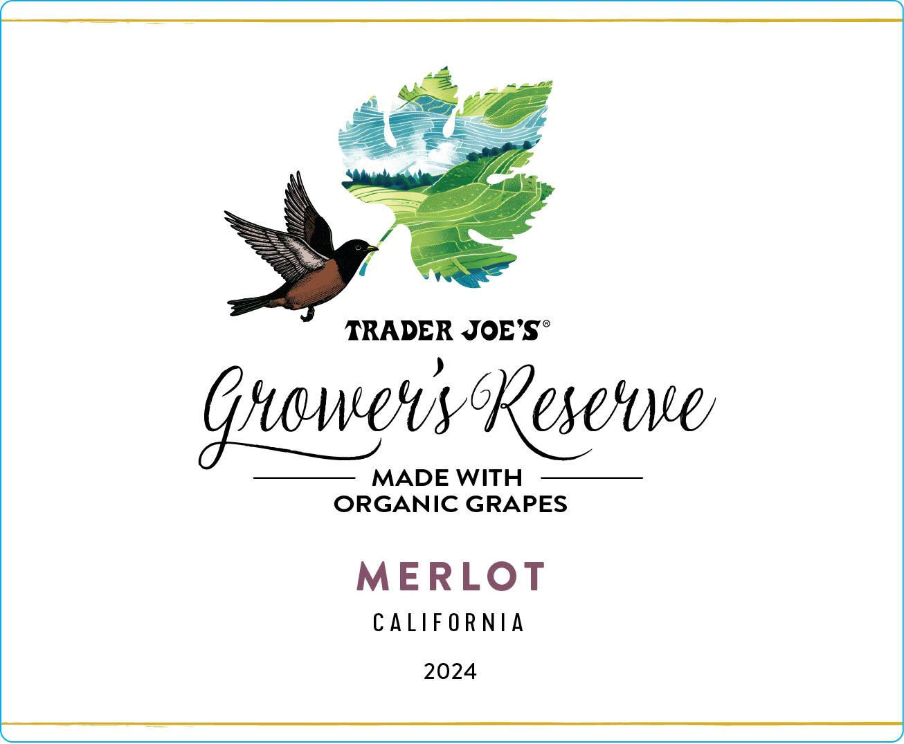 TABC label artwork for TRADER JOE'S GROWERS RESERVE MERLOT CALIFORNIA