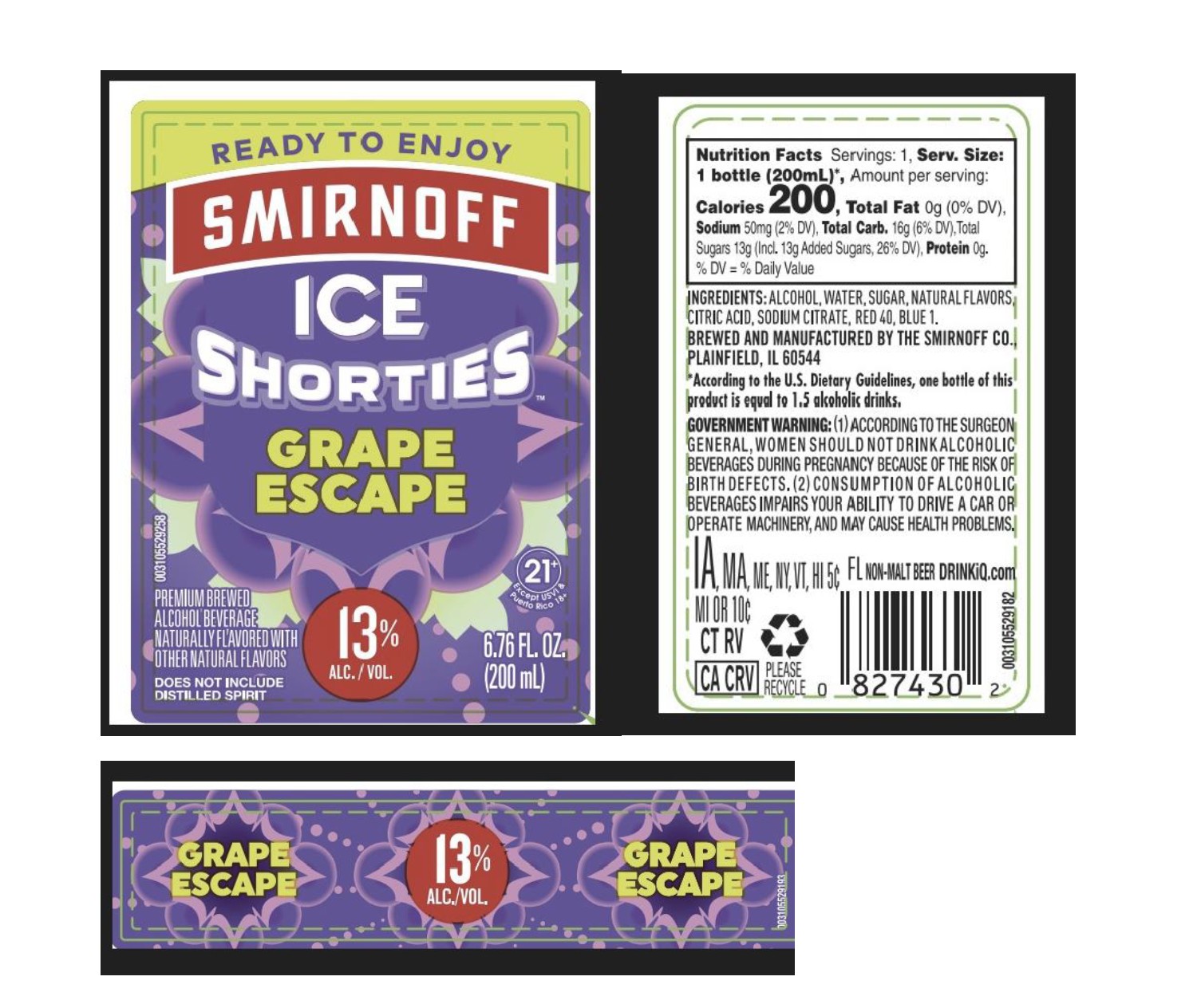 TABC label artwork for Smirnoff Ice Shorties Grape Escape