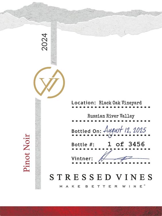 TABC label artwork for STRESSED VINES BLACK OAK VINEYARD PINOT NOIR