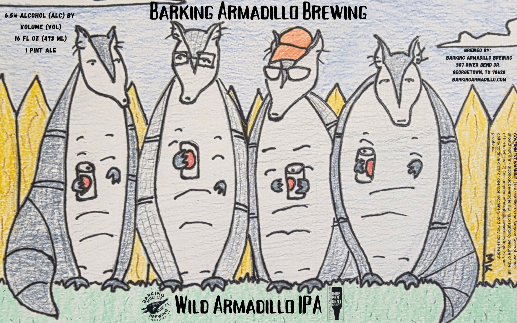 TABC label artwork for Wild Armadillo IPA