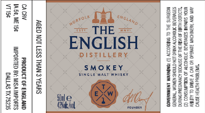 TABC label artwork for THE ENGLISH DISTILLERY SMOKEY