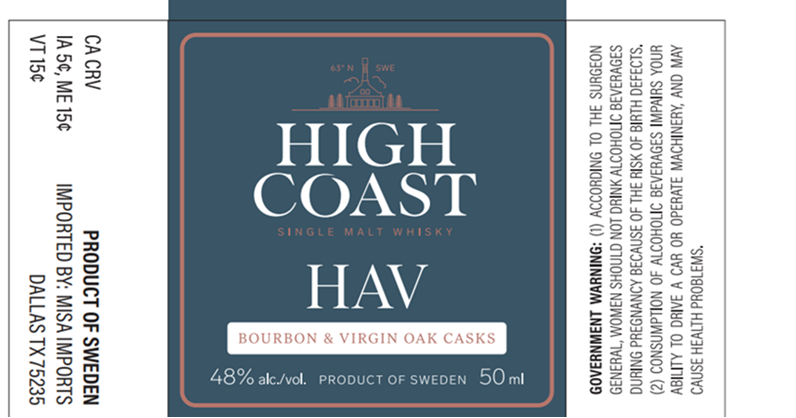 TABC label artwork for HIGH COAST SINGLE MALT WHISKY HAV