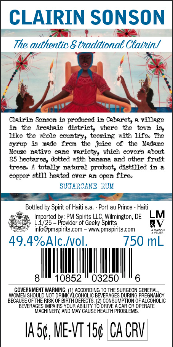 TABC label artwork for SPIRIT OF HAITI CLAIRIN SONSON