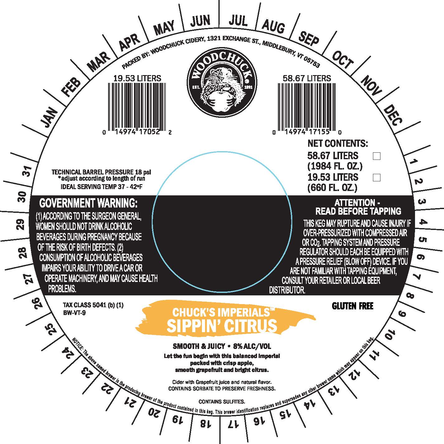 TABC label artwork for Woodchuck Chuck's Imperials Sippin' Citrus keg