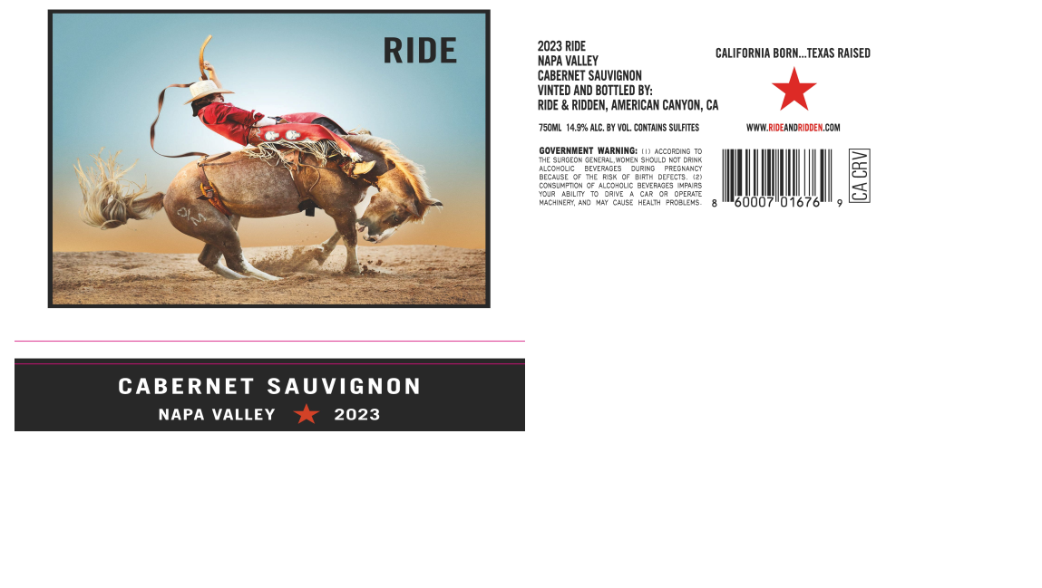 TABC label artwork for Ride & Ridden Cabernet Sauvignon Napa Valley