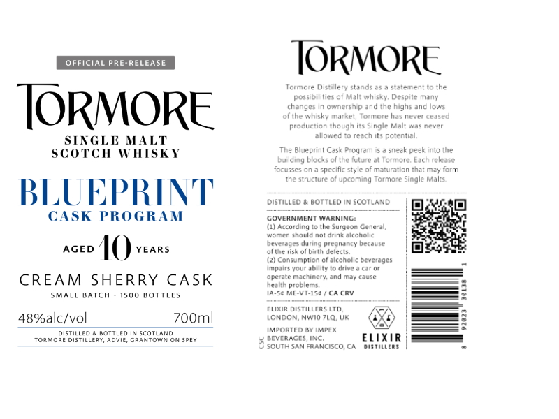 TABC label artwork for TORMORE 10 YR CREAM SHERRY CASK