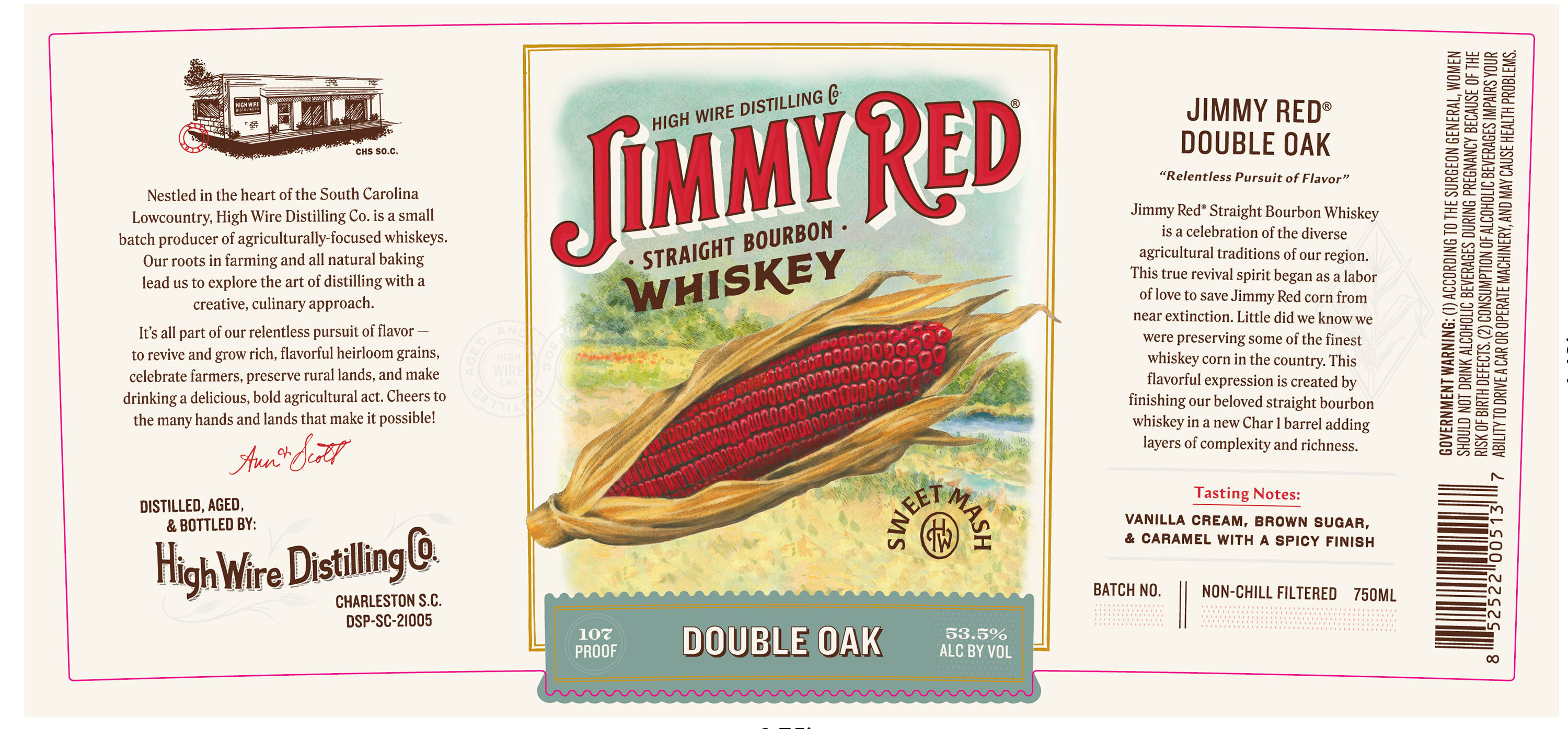 TABC label artwork for Jimmy Red Double Oak Bourbon Whiskey