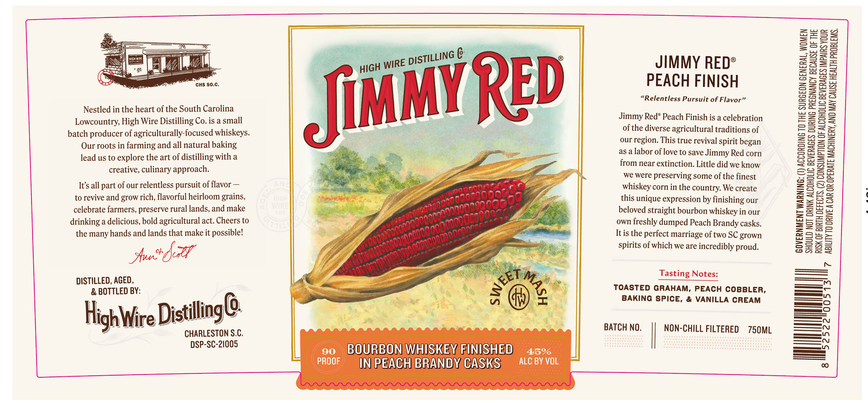 TABC label artwork for Jimmy Red Bourbon Whiskey Peach Finish