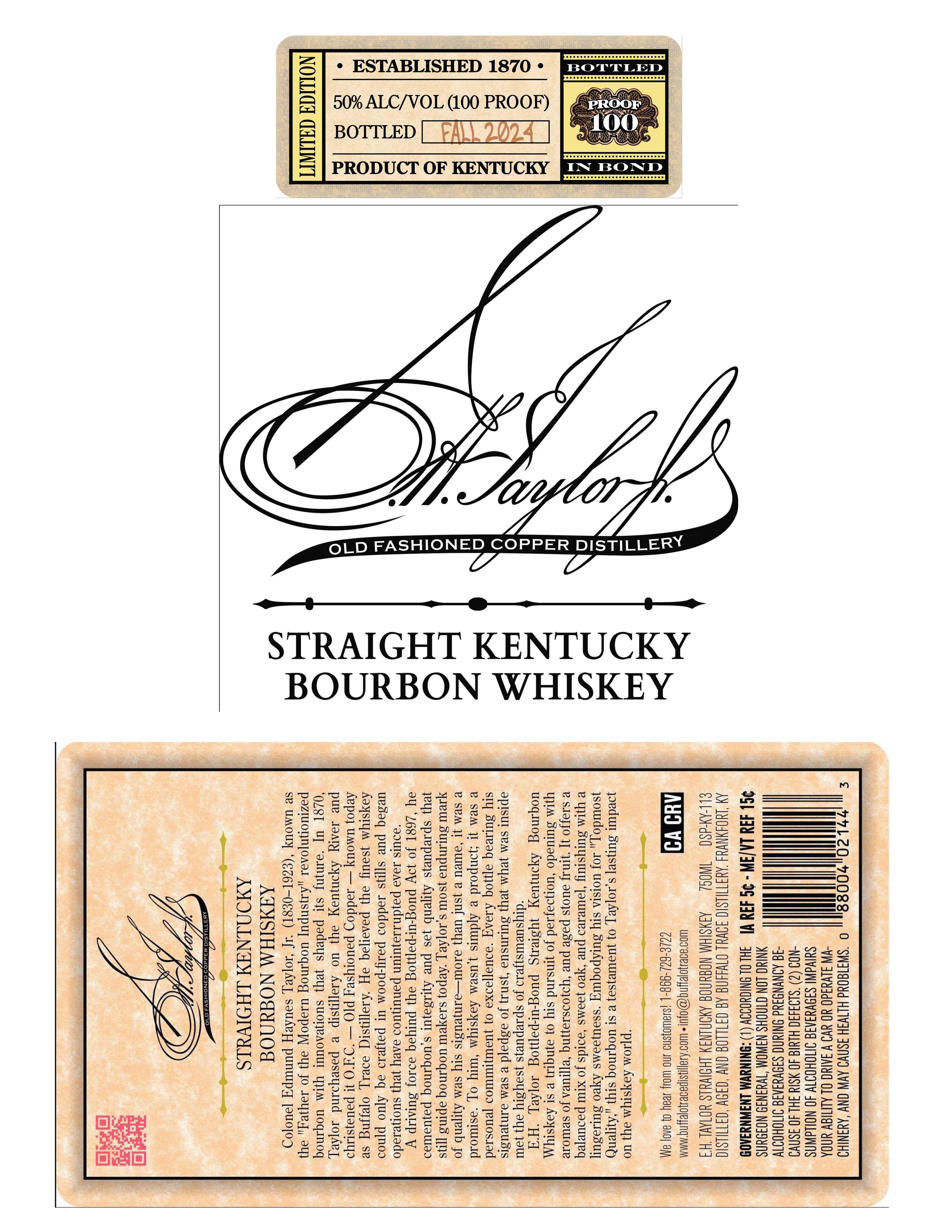 TABC label artwork for E.H. Taylor Jr. Straight Bourbon Whiskey Fall 2024 Limited Edition 100 Proof