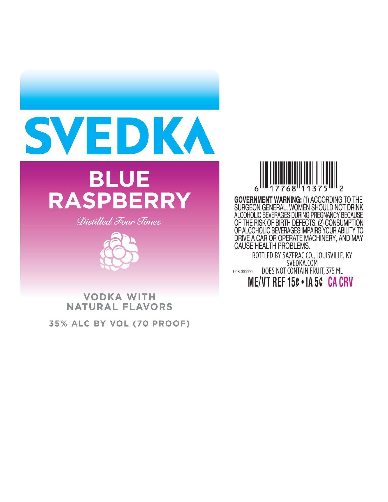 TABC label artwork for Svedka Blue Raspberry 375ml