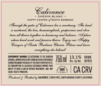 TABC label artwork for Calivence Chenin Blanc