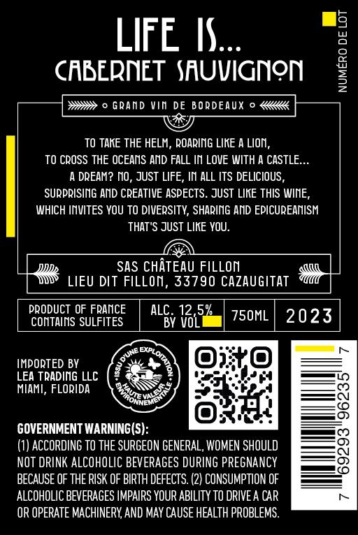 TABC label artwork for Chateau Fillon Life Is Cabernet Sauvignon