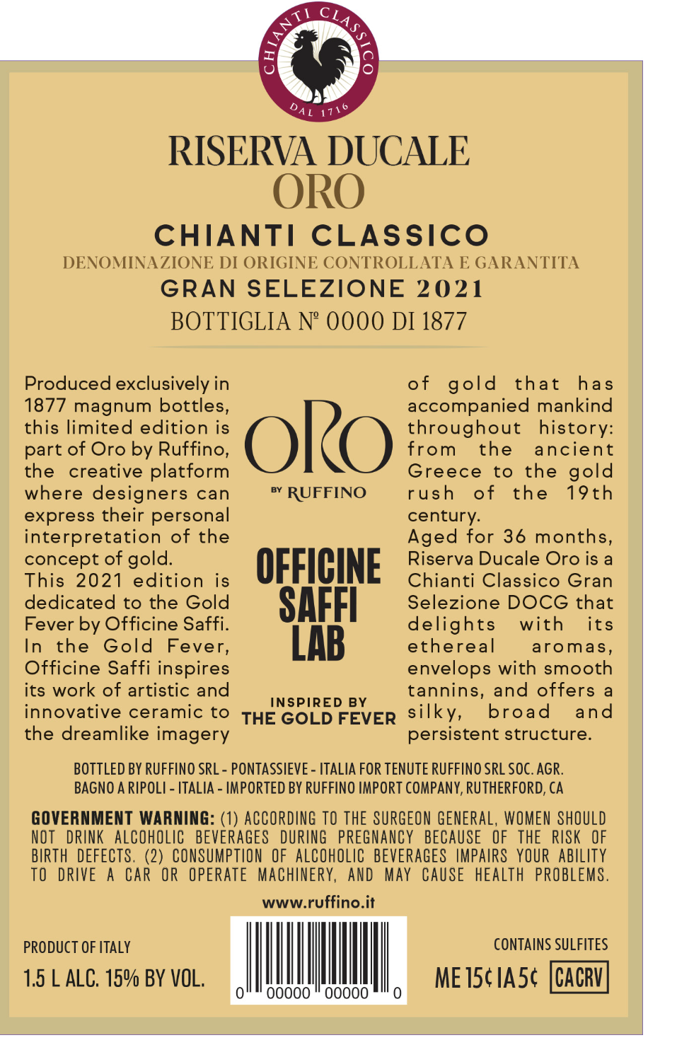 TABC label artwork for RUFFINO RISERVA DUCALE ORO