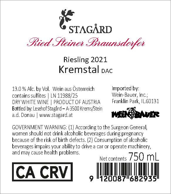 TABC label artwork for Stagard Braunsdorfer Riesling Kremstal