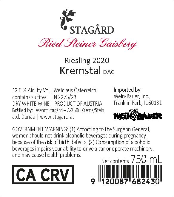 TABC label artwork for Stagard Gaisberg Riesling Kremstal