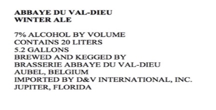 TABC label artwork for VAL DIE U WINTER ALE - 20L KEG