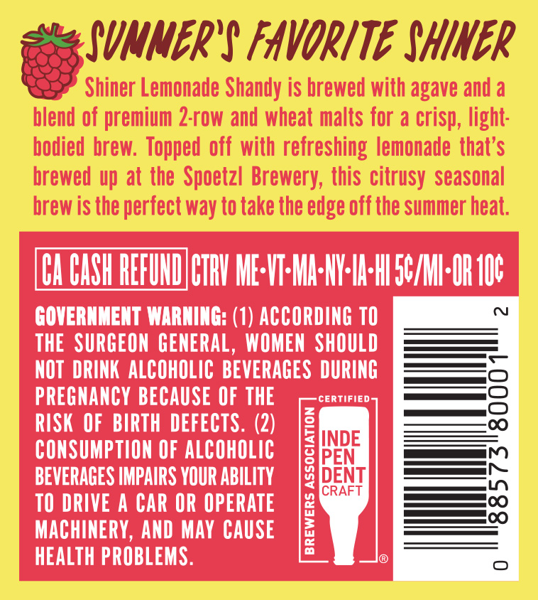 TABC label artwork for Shiner Raspberry Lemonade Shandy