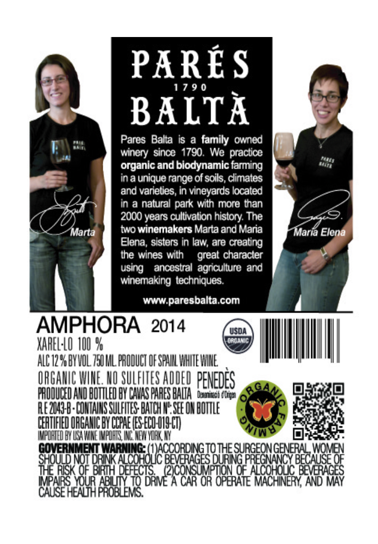 TABC label artwork for AMPHORA - Pares Balta