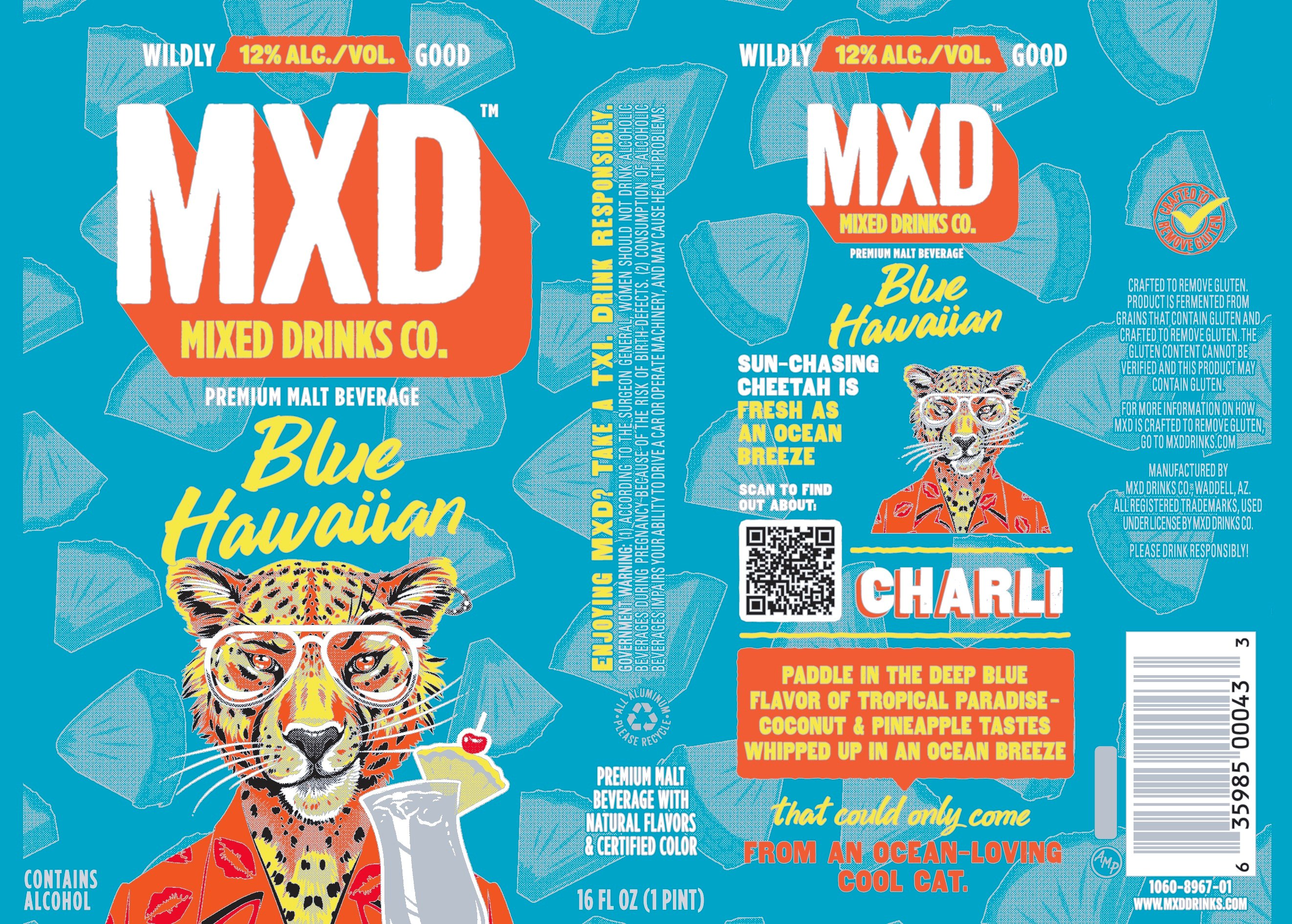 TABC label artwork for MXD Mixed Drinks Co. Blue Hawaiian
