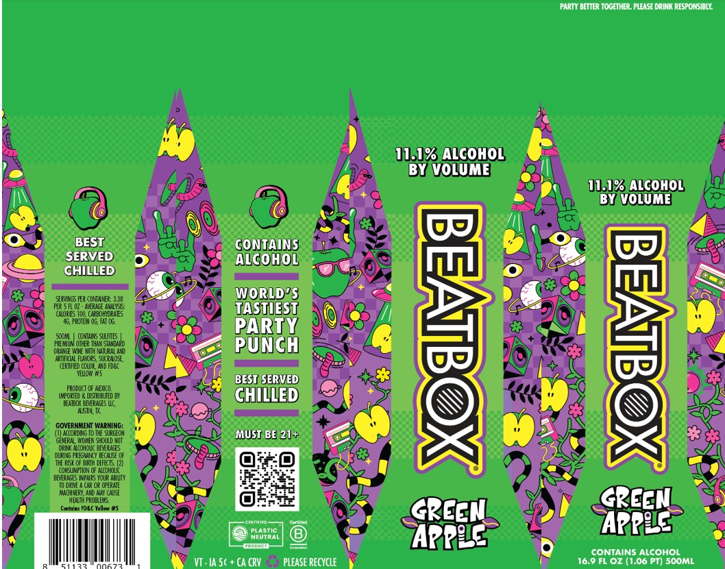 TABC label artwork for BeatBox Beverages Green Apple
