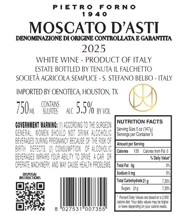 TABC label artwork for Moscato D"Asti Pietro Forno