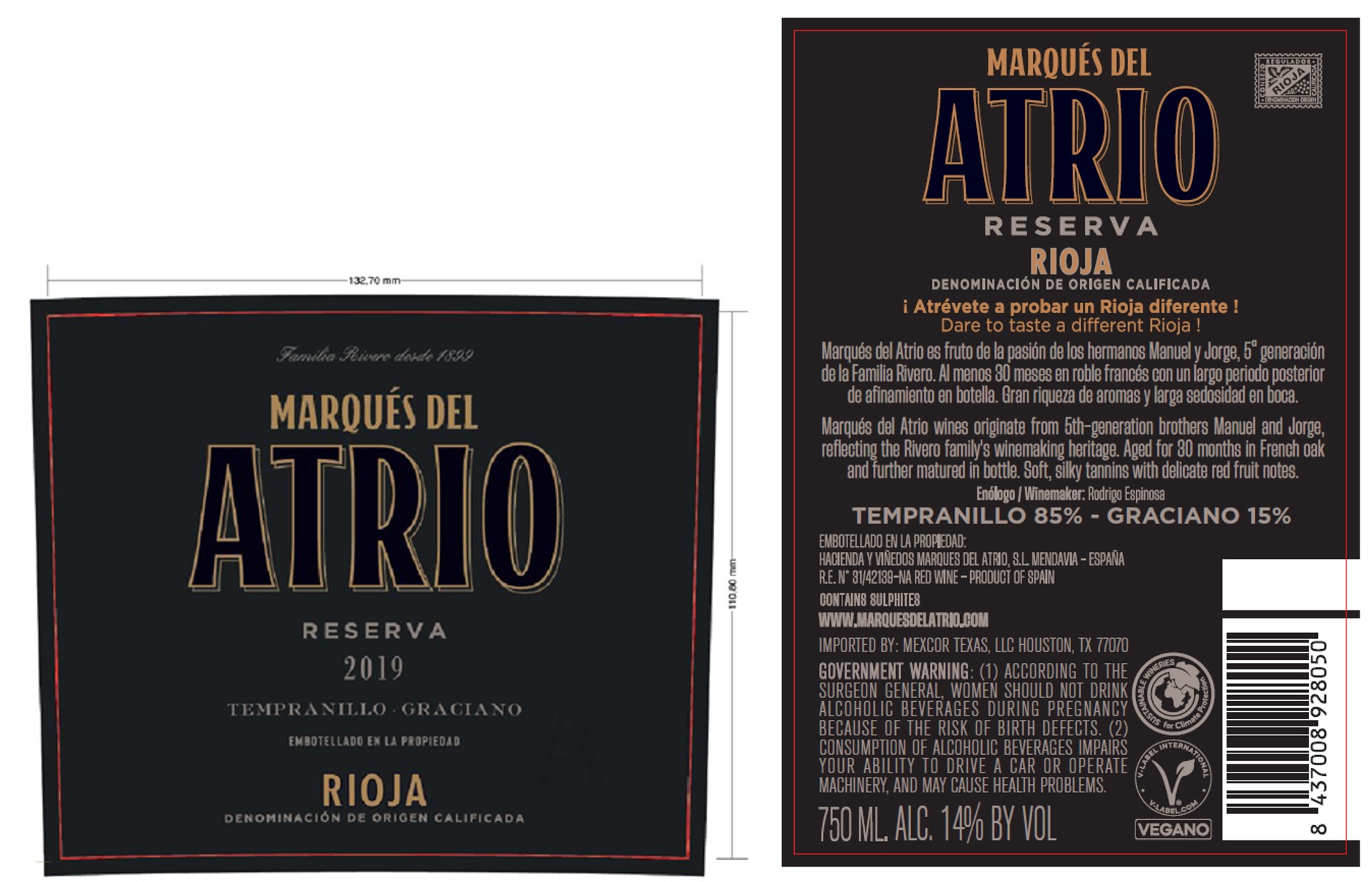 TABC label artwork for MARQUES DEL ATRIO RESERVA