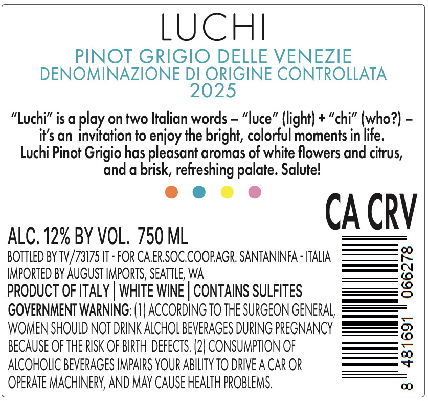 TABC label artwork for Luchi Pinot Grigio Delle Venezie