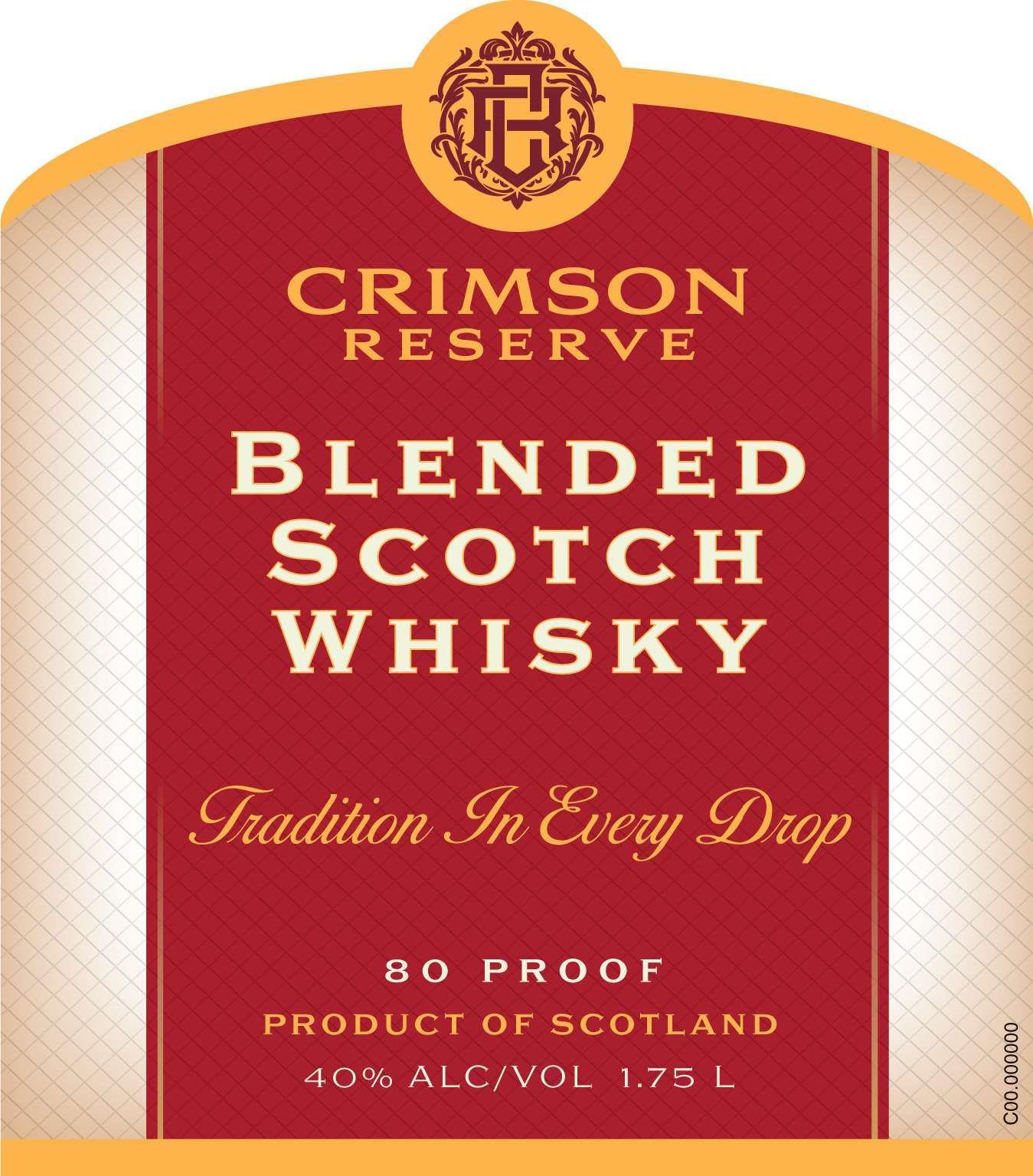 TABC label artwork for Crimson Reserve Blended Scotch