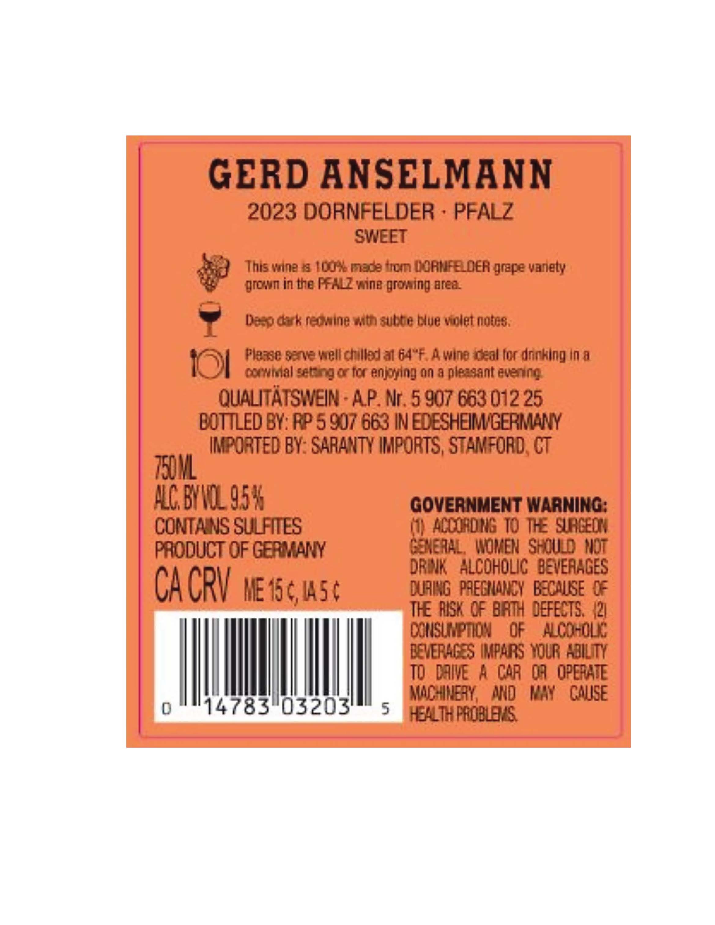 TABC label artwork for Gerd Anselman Sweet Dornfelder