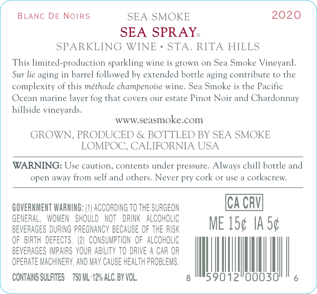 TABC label artwork for Sea Smoke Sea Spray Sparkling Wine STA. Rita Hills