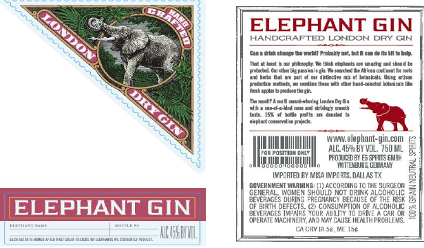TABC label artwork for ELEPHANT GIN LONDON DRY GIN