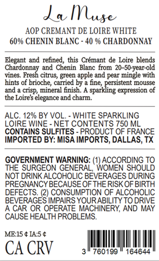 TABC label artwork for LA MUSE CREMANT DE LOIRE
