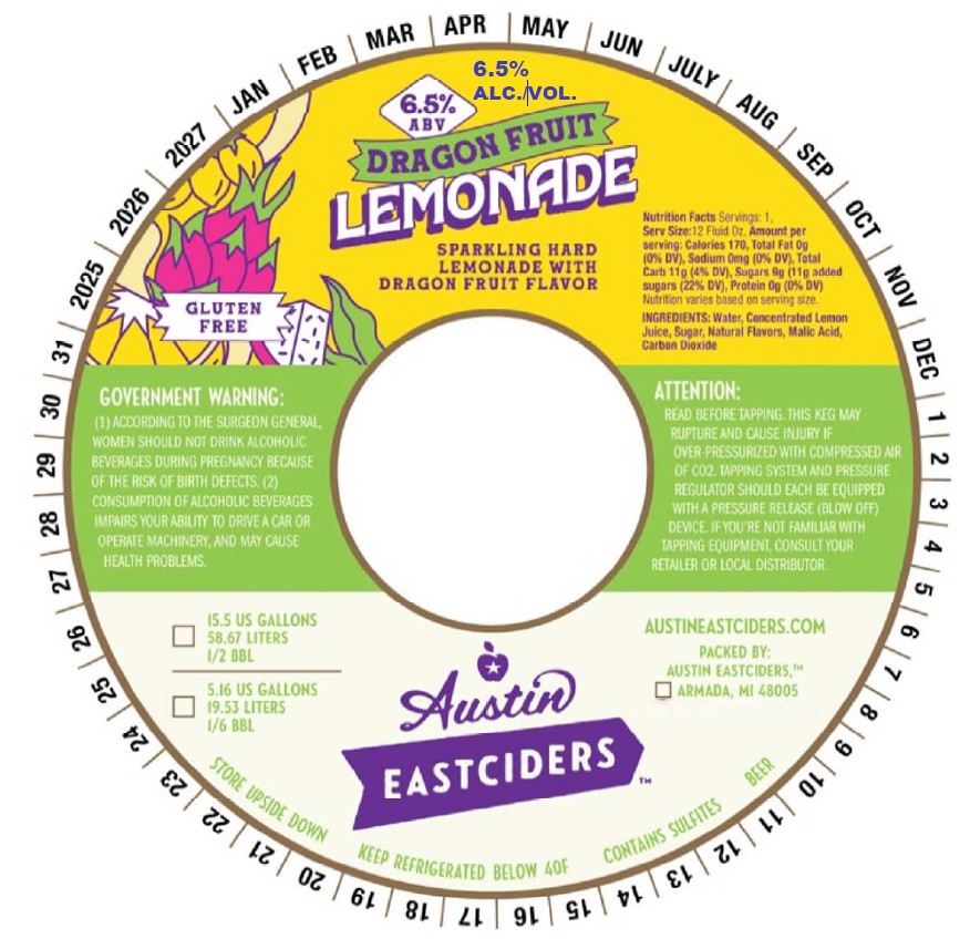 TABC label artwork for Austin Eastciders Dragon Fruit Lemonade