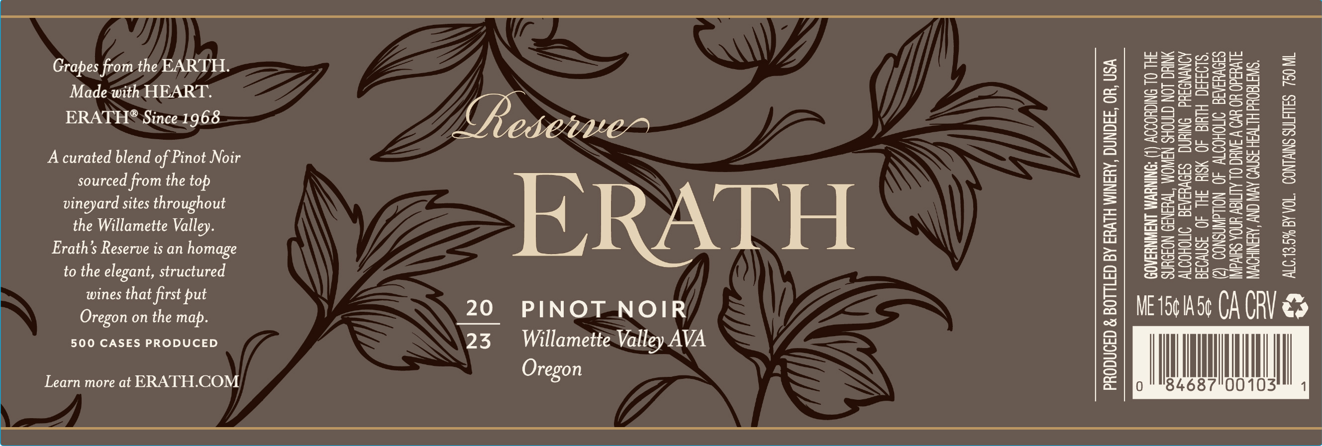 TABC label artwork for Erath Pinot Noir Reserve
