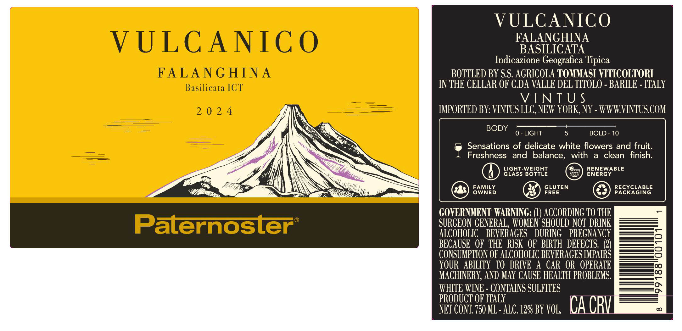TABC label artwork for Paternoster Vulcanico Falanghina