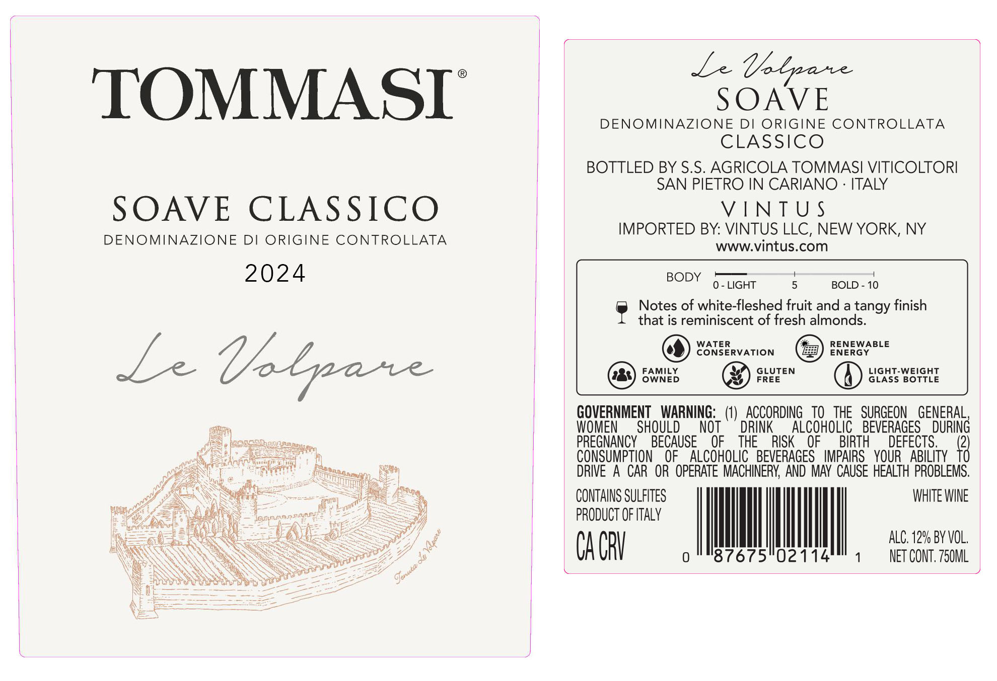 TABC label artwork for Tommasi Le Volpare Soave