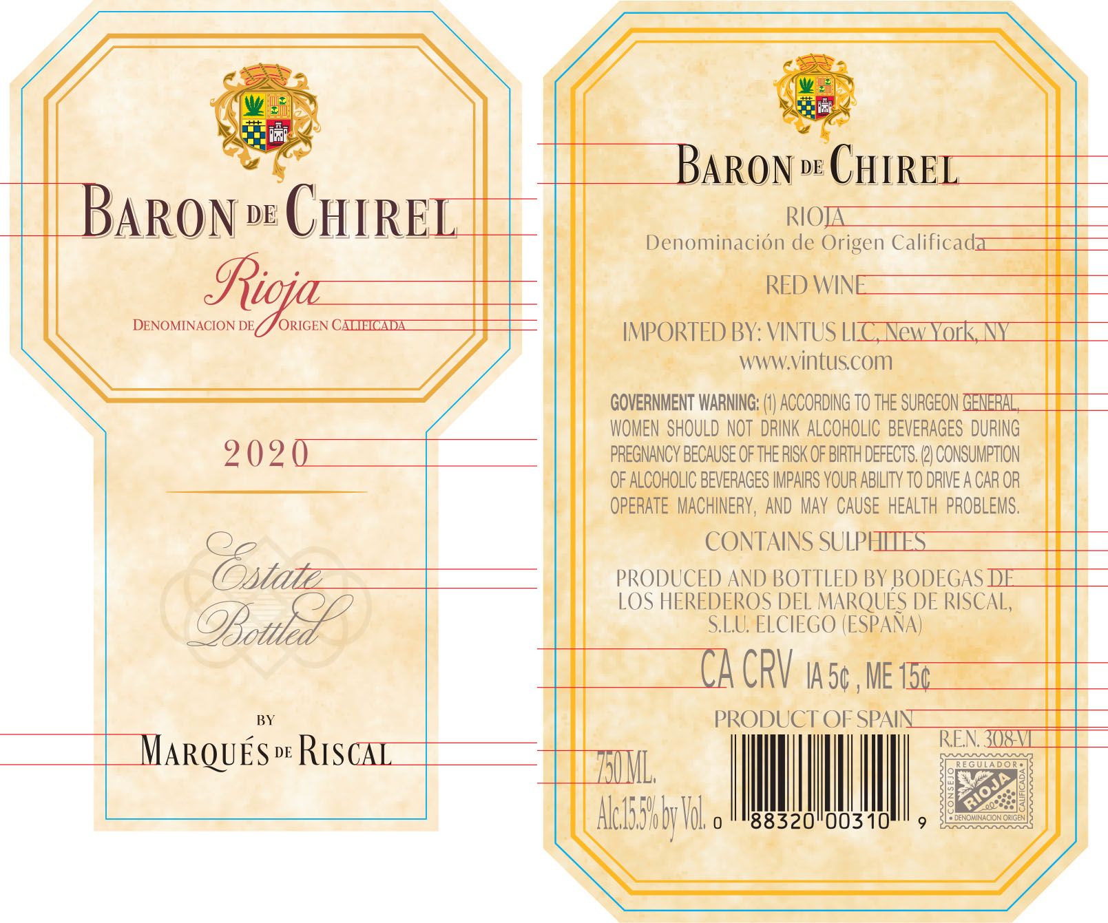 TABC label artwork for Marques de Riscal Baron de Chirel