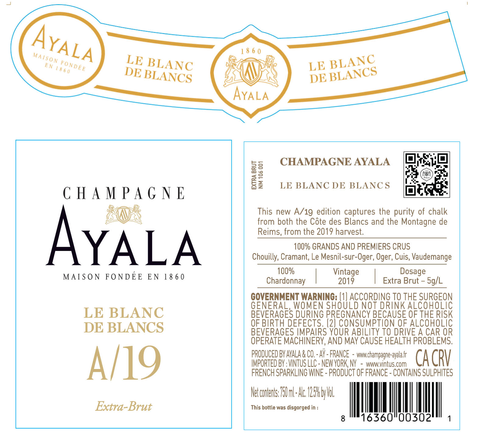 TABC label artwork for Champagne Ayala Le Blanc de Blancs A/19
